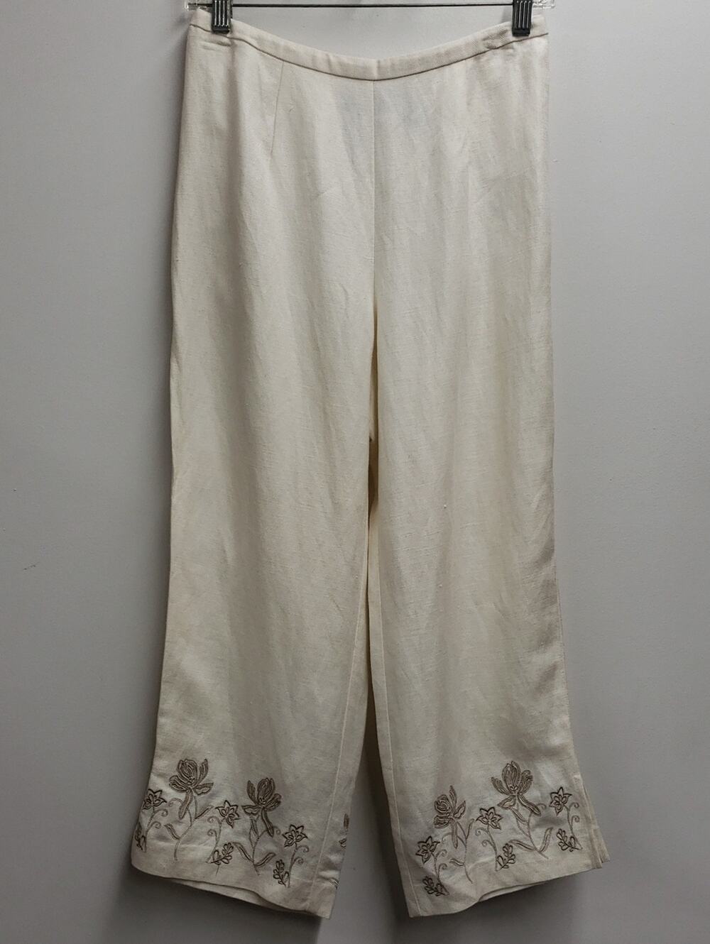 Norton McNaughton Embroidered Linen Blend Pants Women's Medium Petite Coastal
